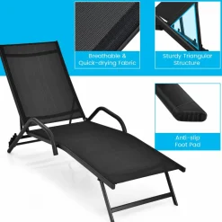 Tangkula Outdoor Patio Chaise Lounge Chairs, Reclining Lounge Chairs with 5-Position Adjustable Backrest & Breathable Fabric
