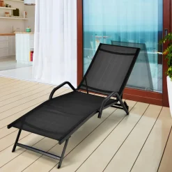 Tangkula Outdoor Patio Chaise Lounge Chairs, Reclining Lounge Chairs with 5-Position Adjustable Backrest & Breathable Fabric