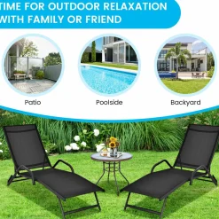 Tangkula Outdoor Patio Chaise Lounge Chairs, Reclining Lounge Chairs with 5-Position Adjustable Backrest & Breathable Fabric