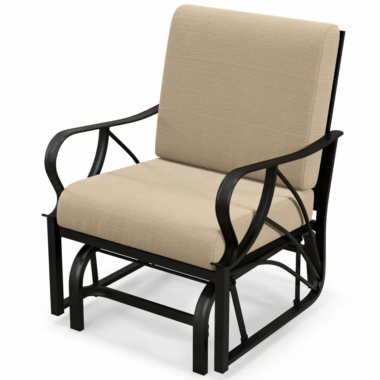 Tangkula Outdoor Patio Glider, Metal Framed Gliding Chair with Cushion