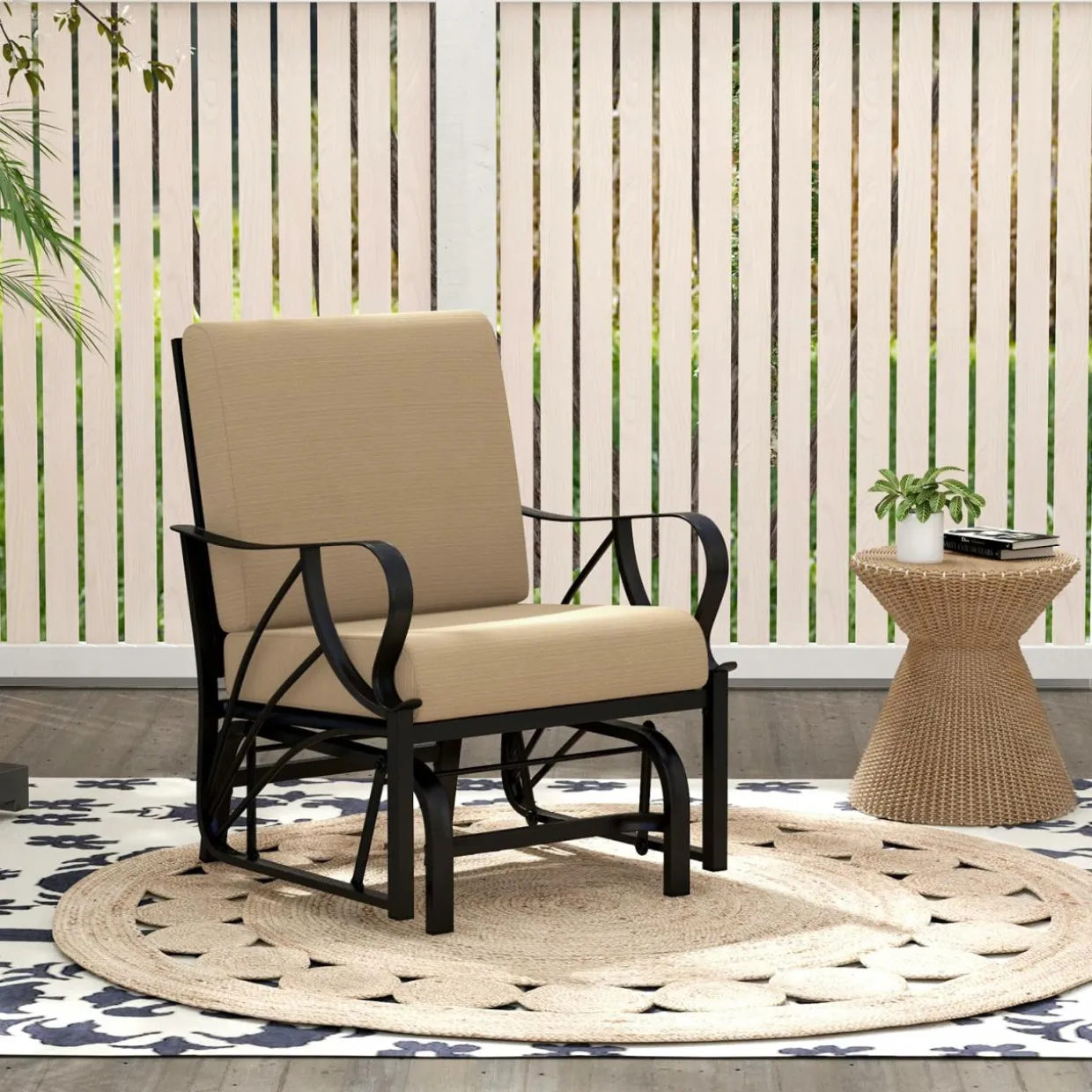Tangkula Outdoor Patio Glider, Metal Framed Gliding Chair with Cushion