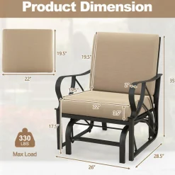 Tangkula Outdoor Patio Glider, Metal Framed Gliding Chair with Cushion