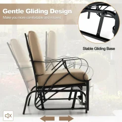 Tangkula Outdoor Patio Glider, Metal Framed Gliding Chair with Cushion