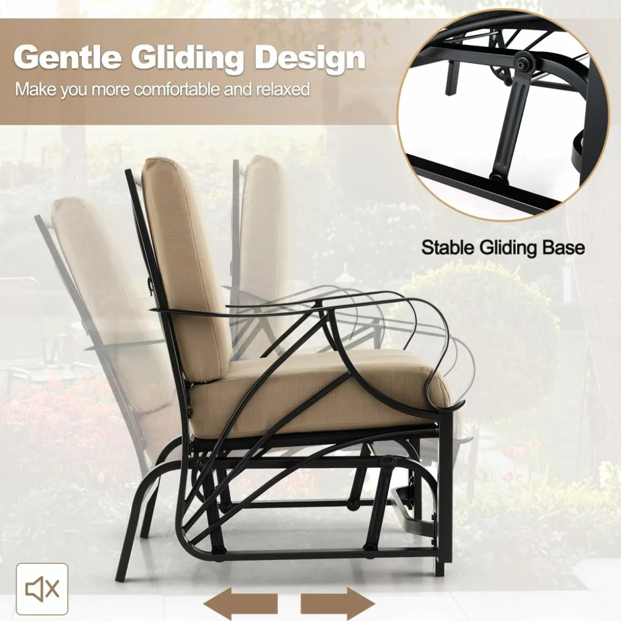 Tangkula Outdoor Patio Glider, Metal Framed Gliding Chair with Cushion
