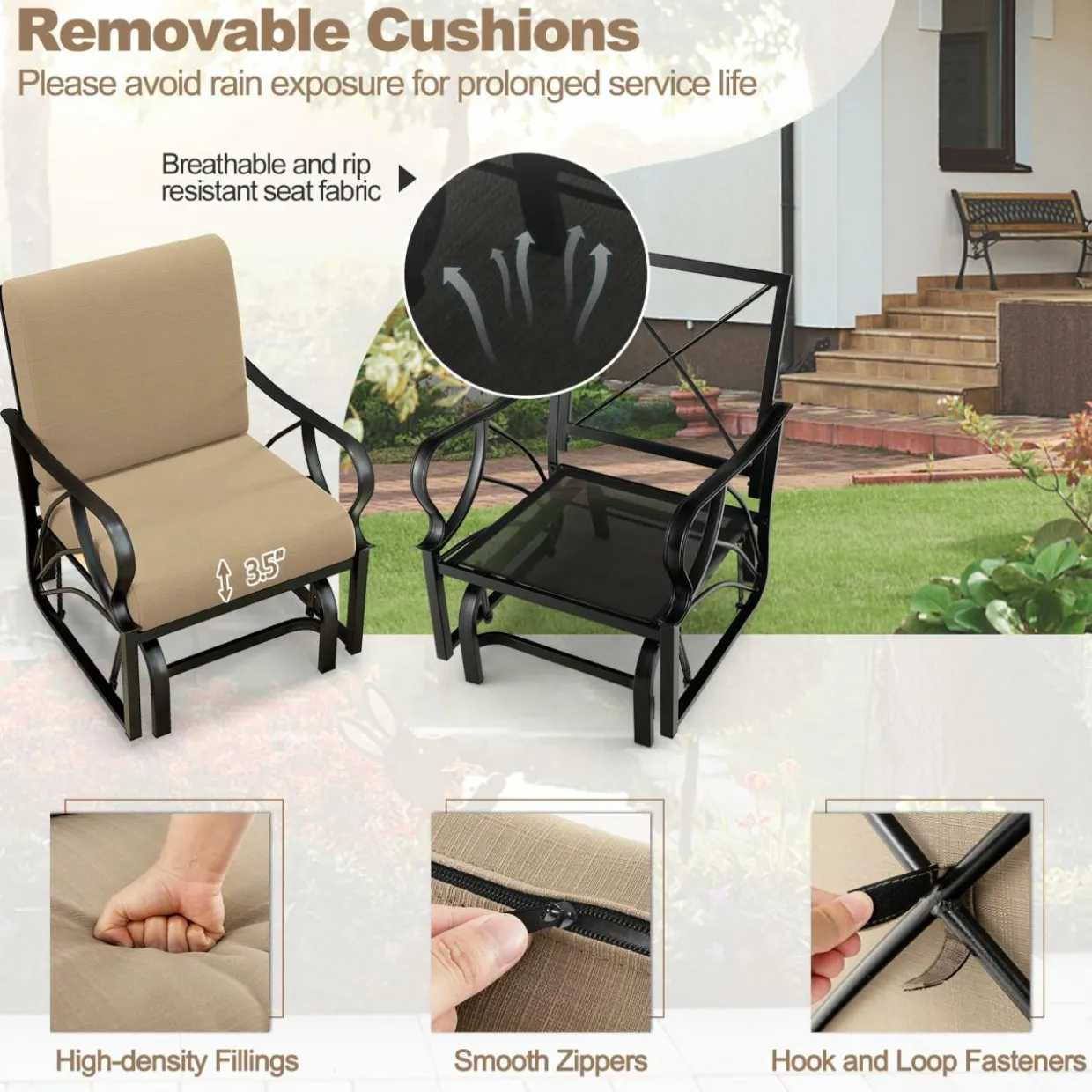Tangkula Outdoor Patio Glider, Metal Framed Gliding Chair with Cushion