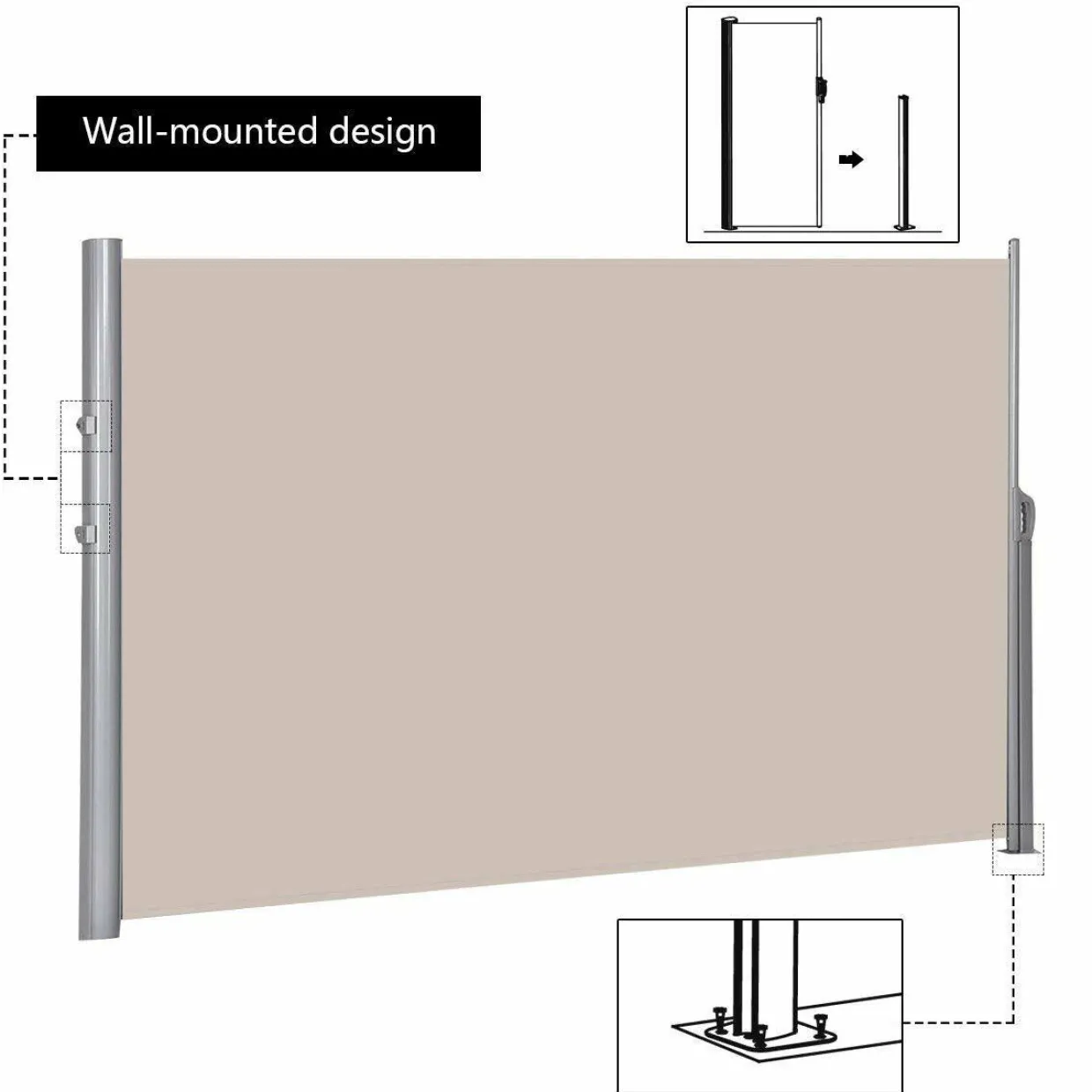Tangkula Outdoor Patio Retractable Folding Side Screen Awning Waterproof Sun Shade Wind Screen Privacy Divider