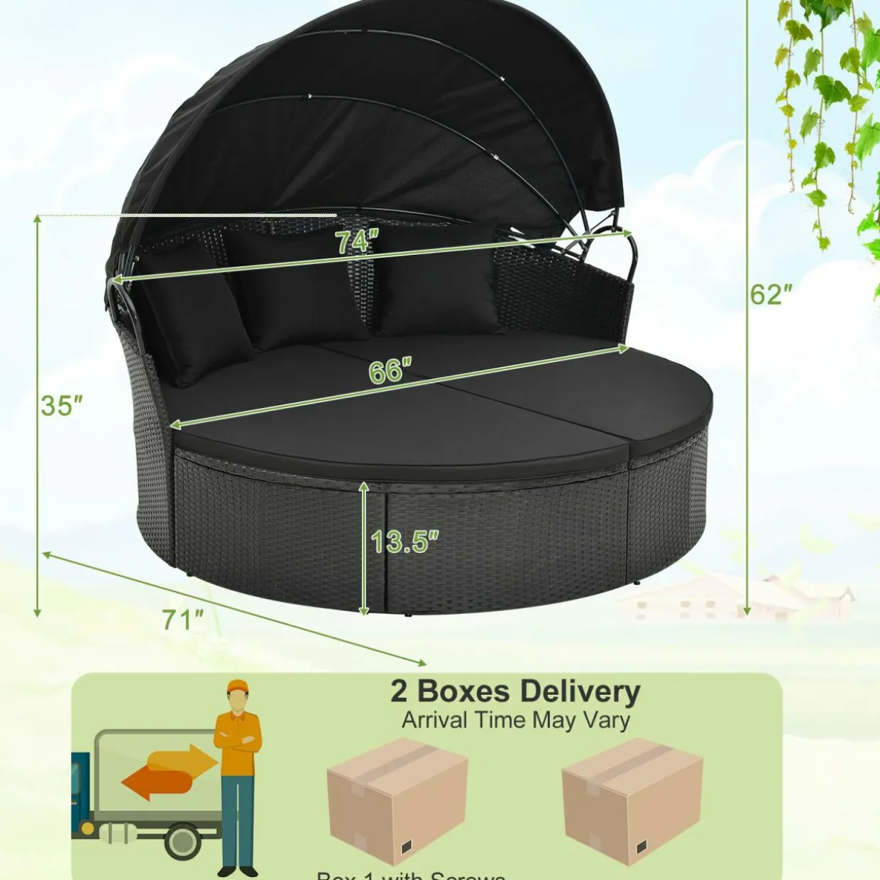 Tangkula Outdoor Patio Round Daybed with Retractable Canopy