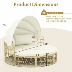 Tangkula Outdoor Patio Round Daybed with Retractable Canopy, Soft Cushions
