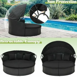 Tangkula Outdoor Patio Round Daybed with Retractable Canopy