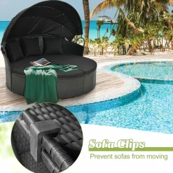 Tangkula Outdoor Patio Round Daybed with Retractable Canopy