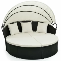 Tangkula Outdoor Patio Round Daybed with Retractable Canopy