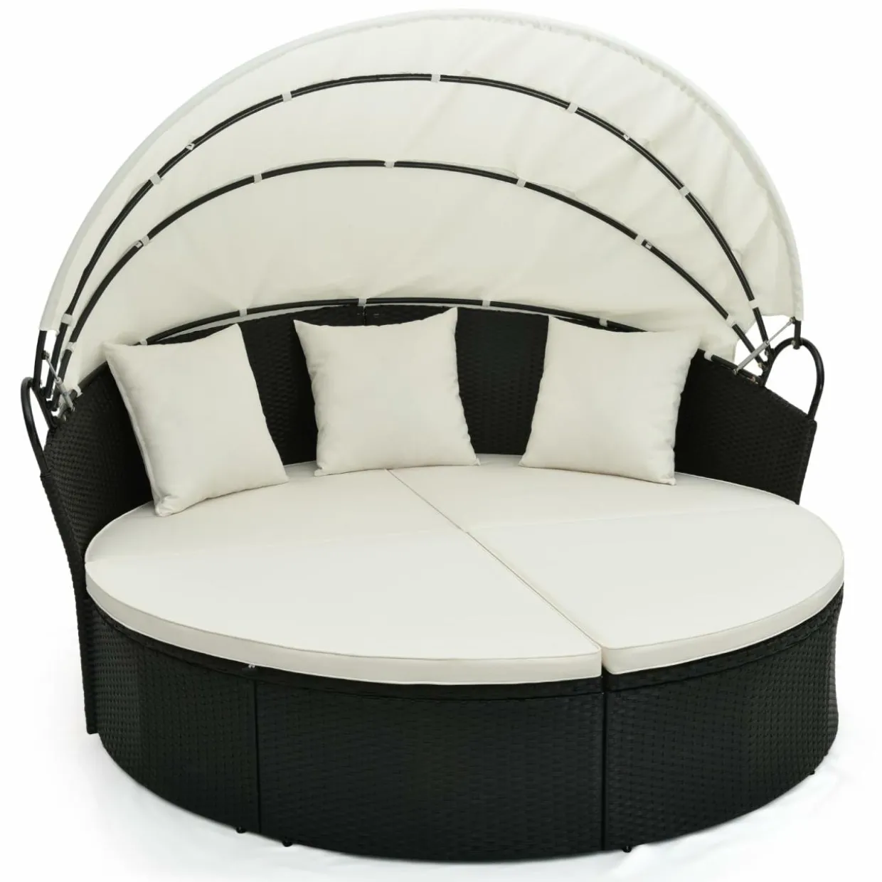 Tangkula Outdoor Patio Round Daybed with Retractable Canopy