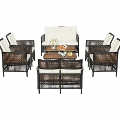 Tangkula Outdoor PE Wicker Conversation Set with 2-Tier Coffee Table