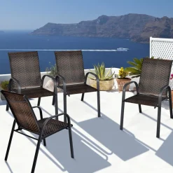 Tangkula Outdoor PE Wicker Stackable Chairs