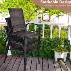 Tangkula Outdoor PE Wicker Stackable Chairs