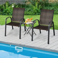Tangkula Outdoor PE Wicker Stackable Chairs
