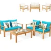 Tangkula Outdoor 4-Piece Acacia Wood Chat Set