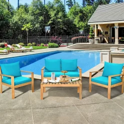 Tangkula Outdoor 4-Piece Acacia Wood Chat Set