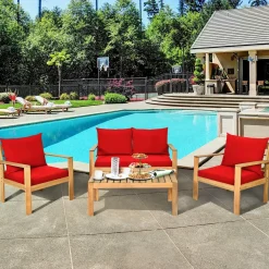 Tangkula Outdoor 4-Piece Acacia Wood Chat Set