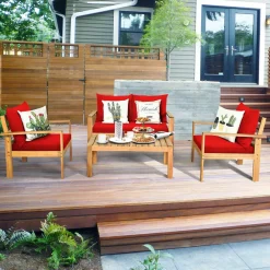 Tangkula Outdoor 4-Piece Acacia Wood Chat Set