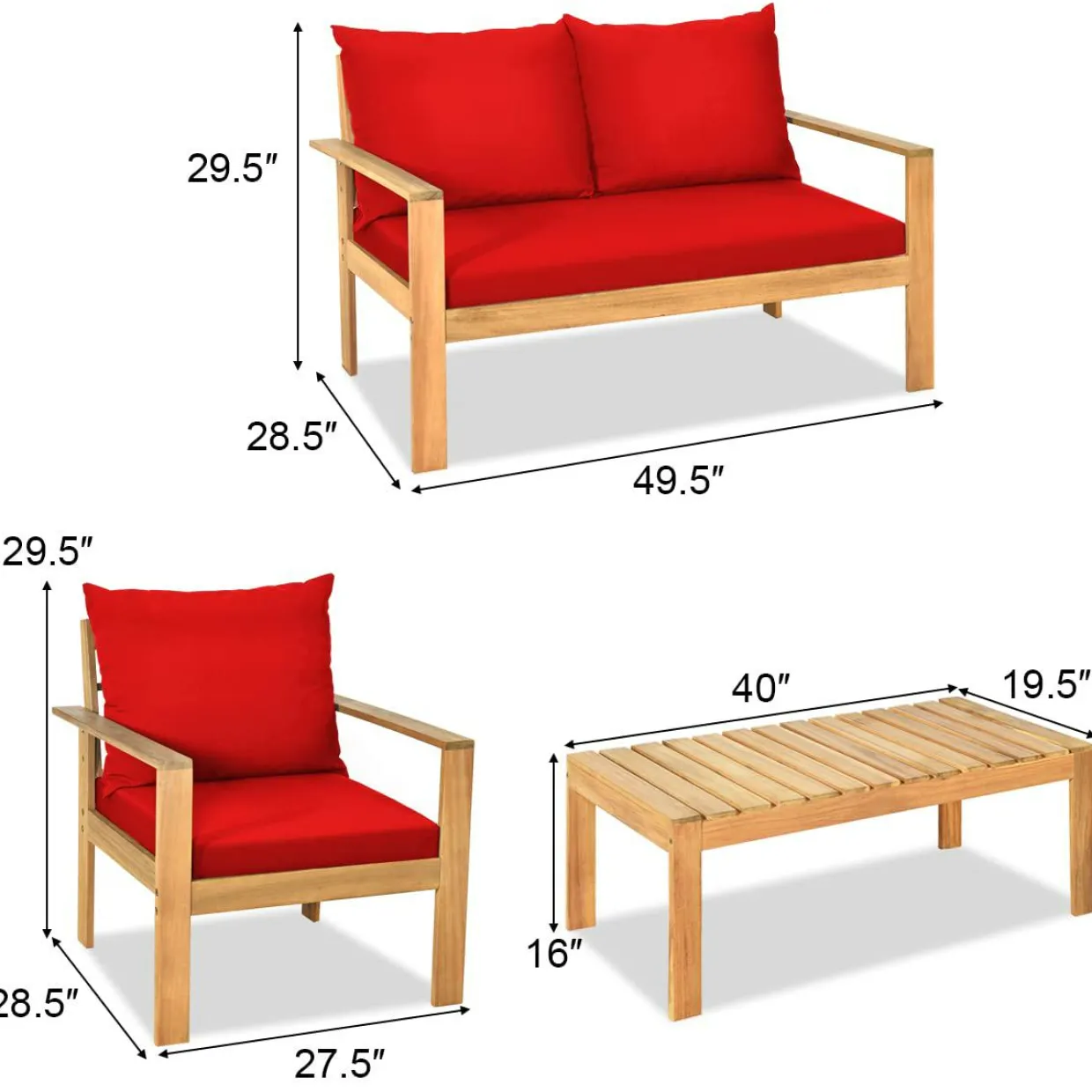 Tangkula Outdoor 4-Piece Acacia Wood Chat Set
