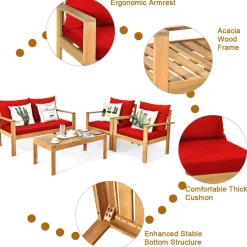 Tangkula Outdoor 4-Piece Acacia Wood Chat Set