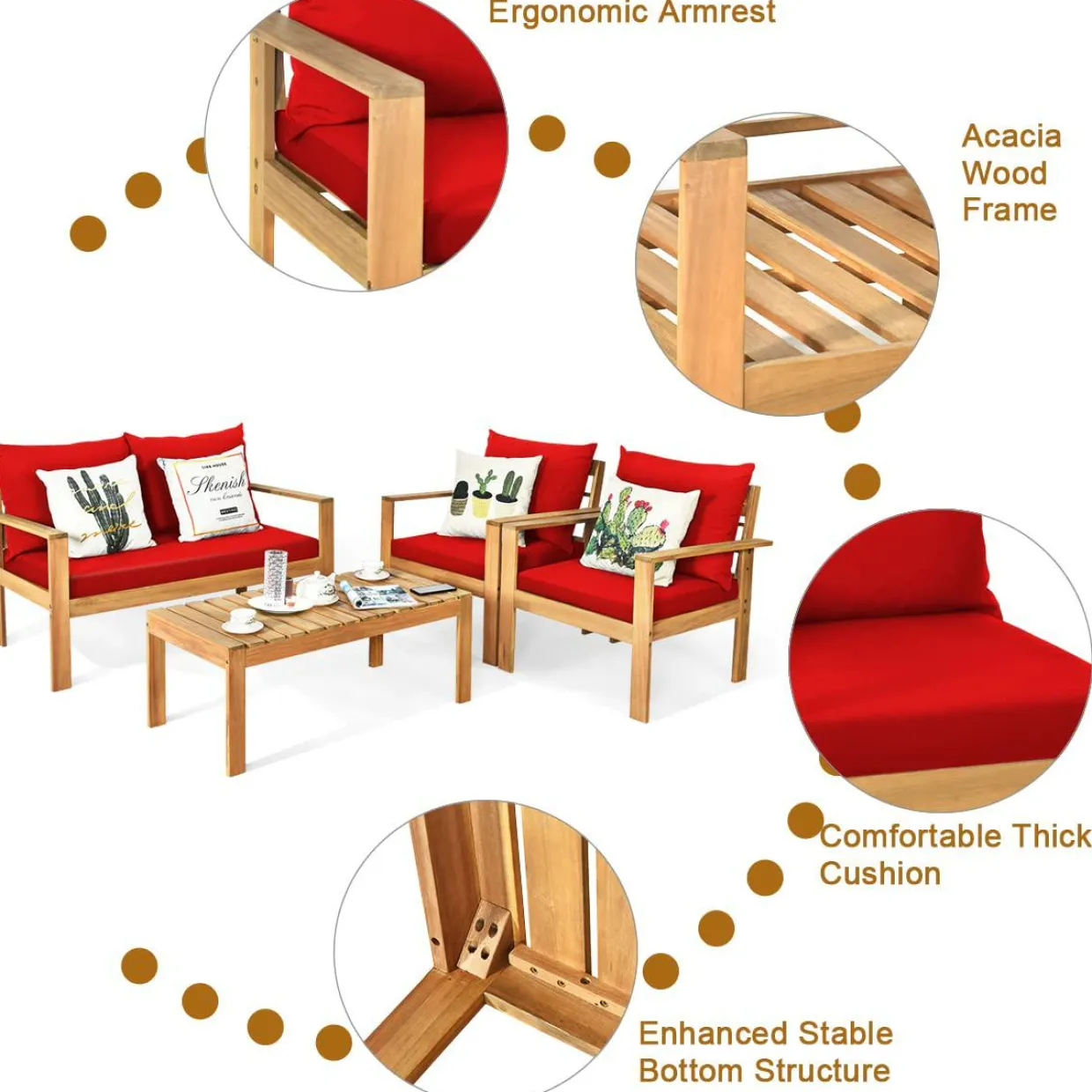 Tangkula Outdoor 4-Piece Acacia Wood Chat Set