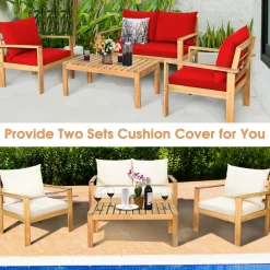 Tangkula Outdoor 4-Piece Acacia Wood Chat Set