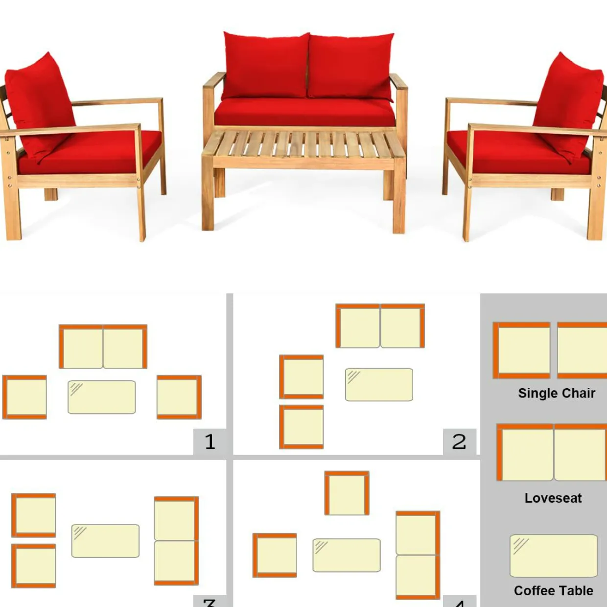 Tangkula Outdoor 4-Piece Acacia Wood Chat Set
