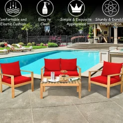 Tangkula Outdoor 4-Piece Acacia Wood Chat Set