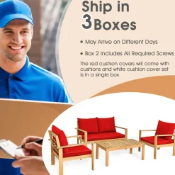 Tangkula Outdoor 4-Piece Acacia Wood Chat Set