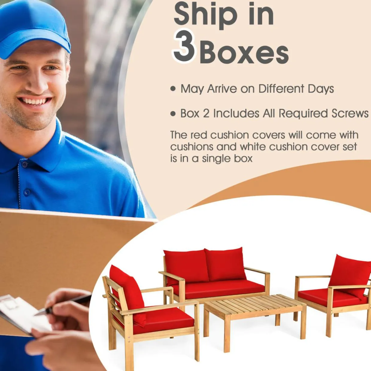 Tangkula Outdoor 4-Piece Acacia Wood Chat Set