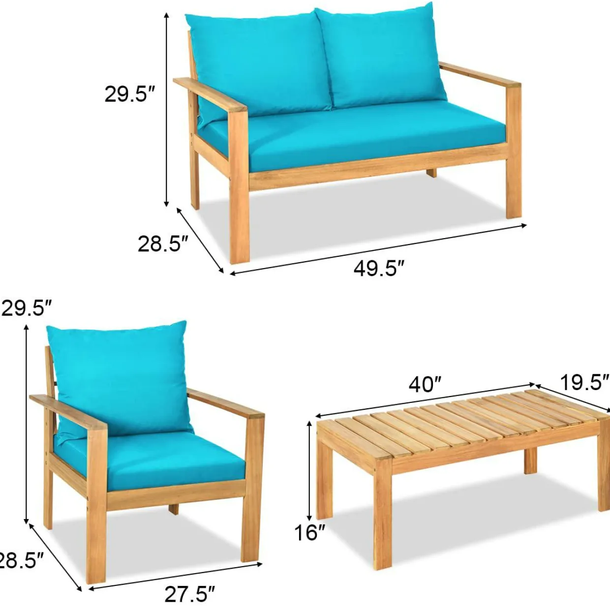 Tangkula Outdoor 4-Piece Acacia Wood Chat Set
