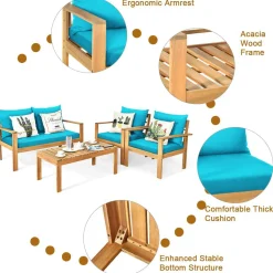 Tangkula Outdoor 4-Piece Acacia Wood Chat Set