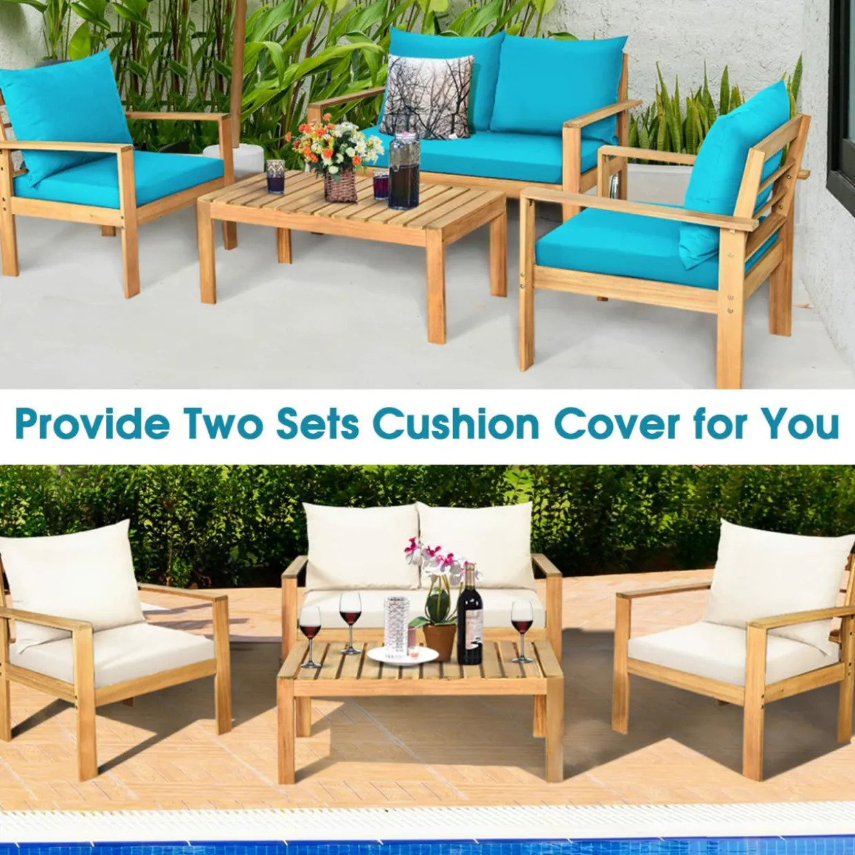 Tangkula Outdoor 4-Piece Acacia Wood Chat Set