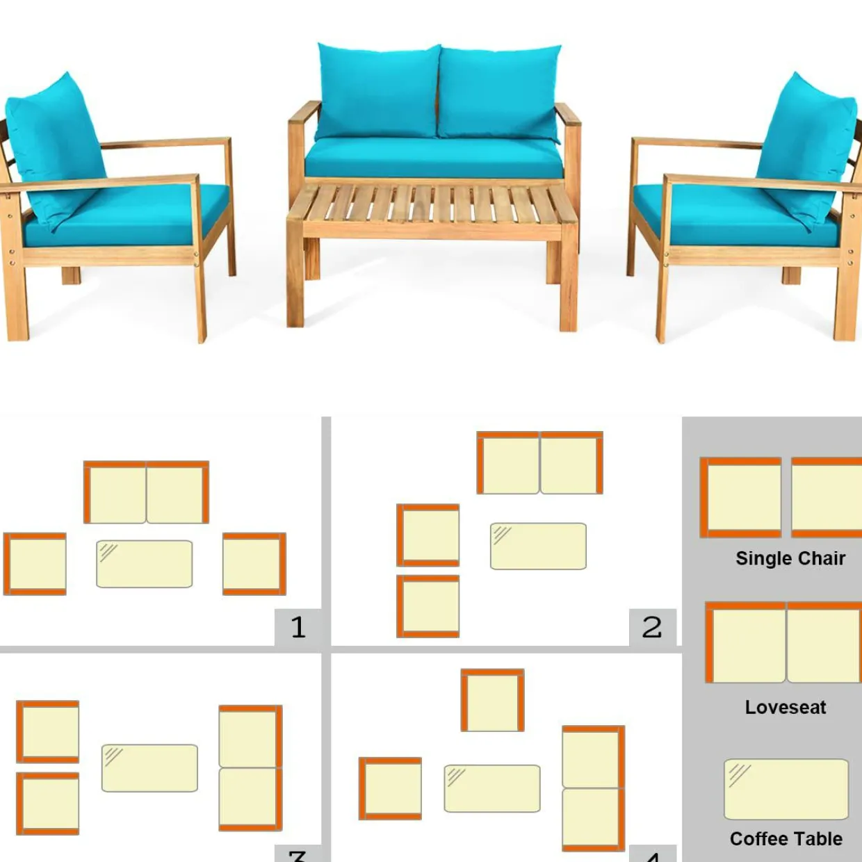 Tangkula Outdoor 4-Piece Acacia Wood Chat Set