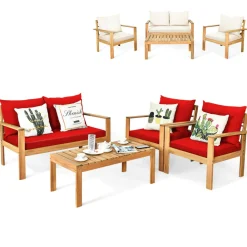 Tangkula Outdoor 4-Piece Acacia Wood Chat Set