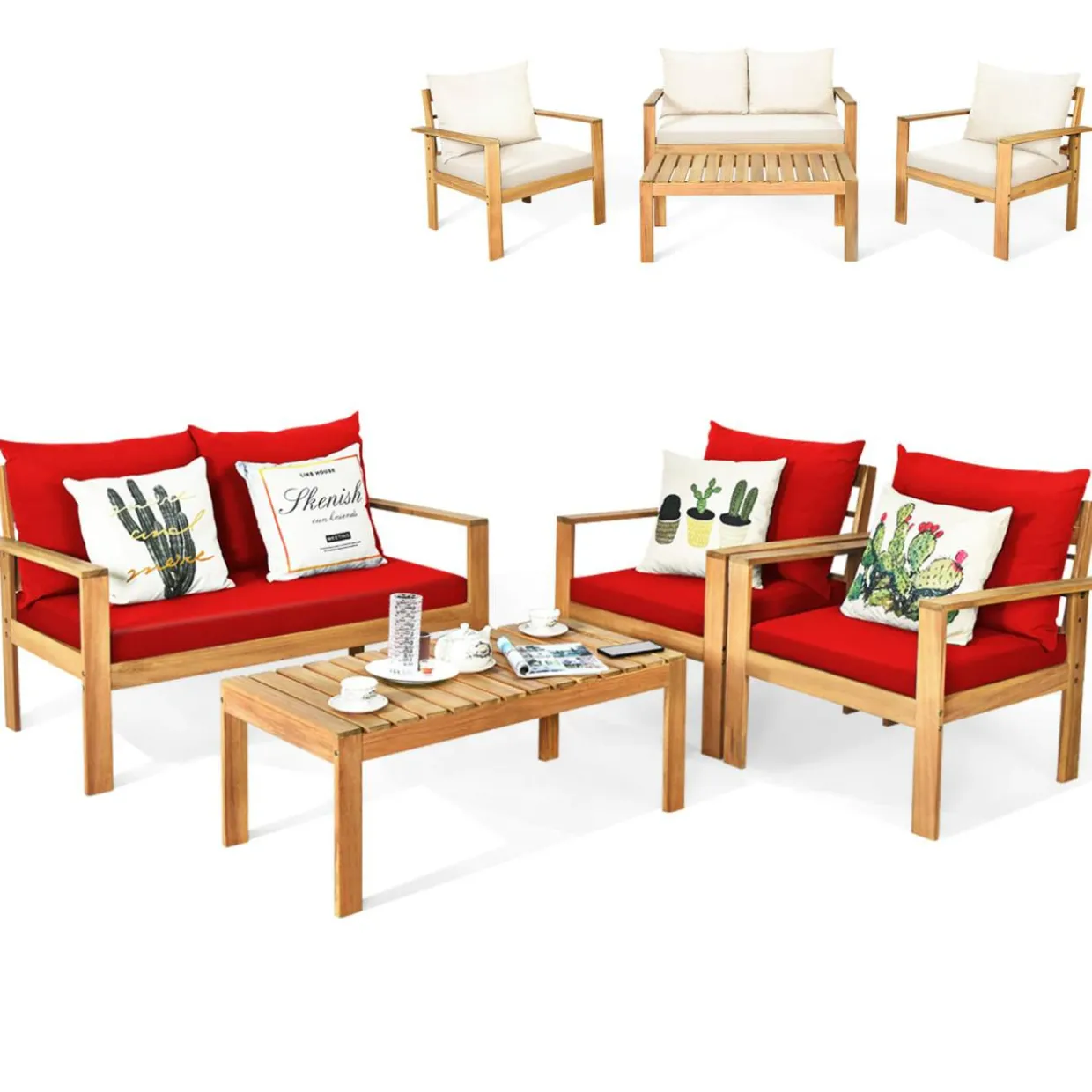 Tangkula Outdoor 4-Piece Acacia Wood Chat Set