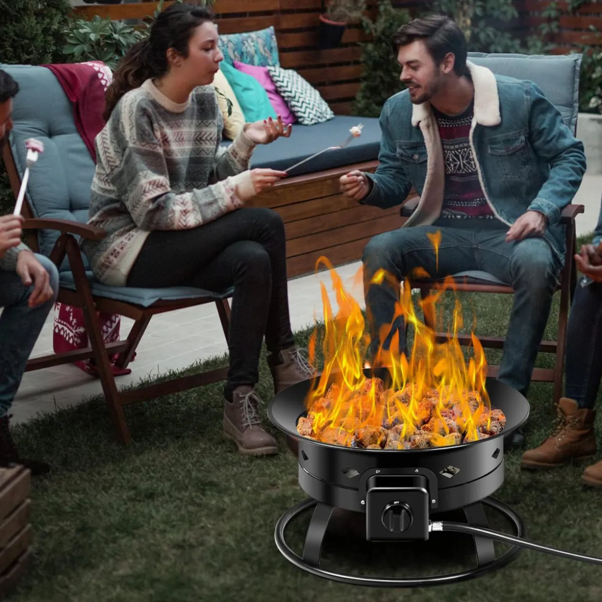 Tangkula Outdoor Portable Propane Gas Fire Pit, 58,000 BTU Gas Fire Pit with Cover, Carry Strap & Lava Rocks