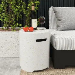 Tangkula Outdoor Propane Tank Cover Table, Patiojoy Wicker Hideaway Table for Gas Fire Pits