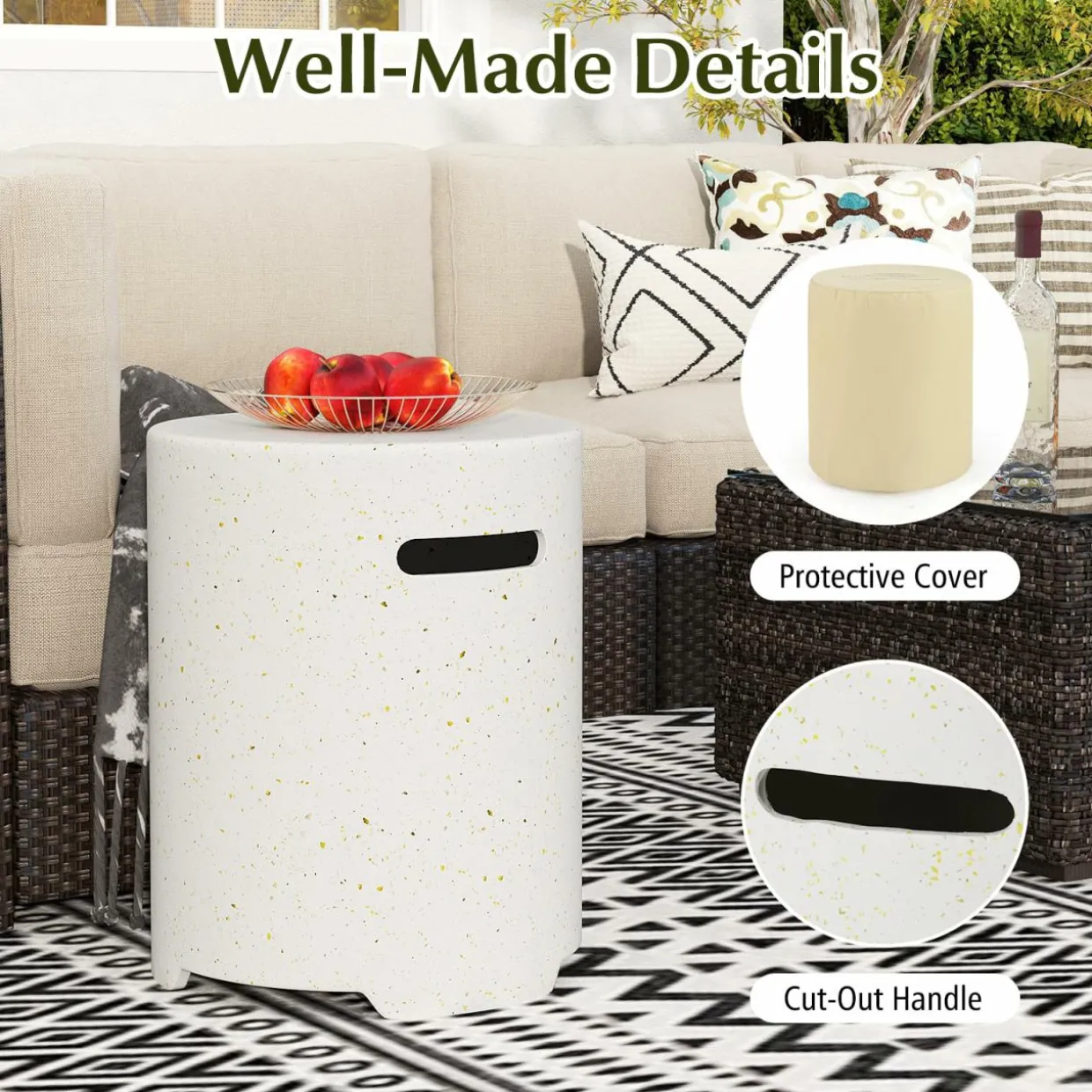 Tangkula Outdoor Propane Tank Cover Table, Patiojoy Wicker Hideaway Table for Gas Fire Pits