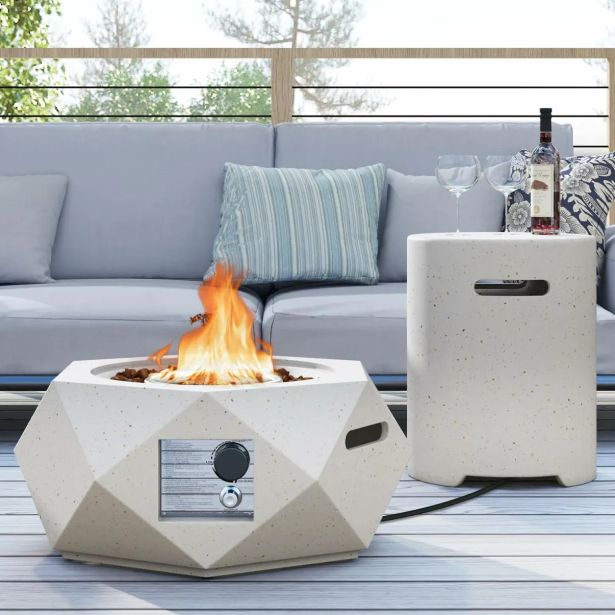 Tangkula Outdoor Propane Tank Cover Table, Patiojoy Wicker Hideaway Table for Gas Fire Pits