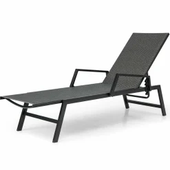 Tangkula Outdoor Rattan Chaise Lounge, Woven PE Wicker Reclining Chair with Armrests & 5-Position Backrest