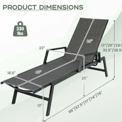 Tangkula Outdoor Rattan Chaise Lounge, Woven PE Wicker Reclining Chair with Armrests & 5-Position Backrest