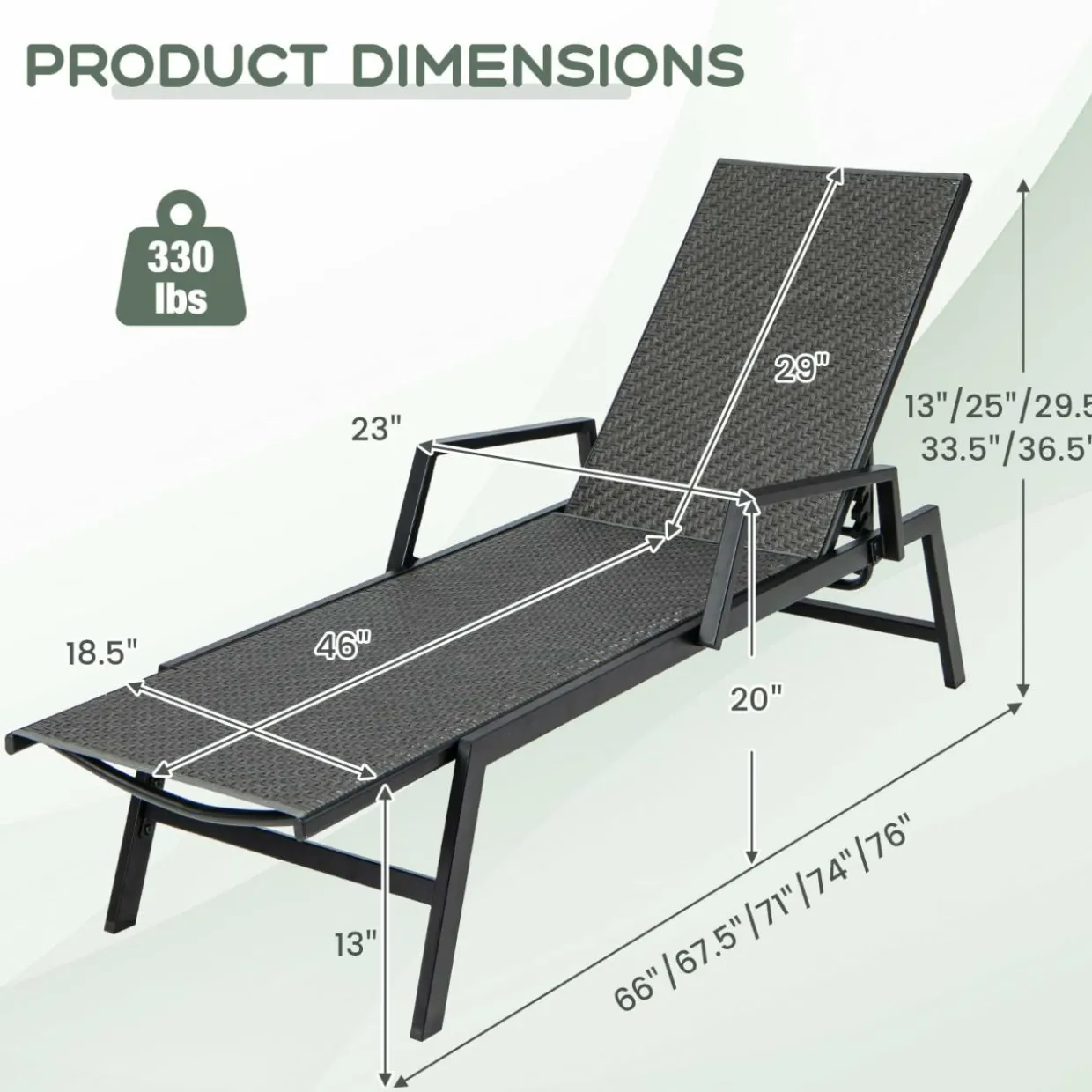 Tangkula Outdoor Rattan Chaise Lounge, Woven PE Wicker Reclining Chair with Armrests & 5-Position Backrest