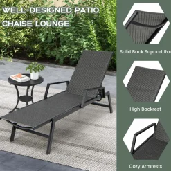 Tangkula Outdoor Rattan Chaise Lounge, Woven PE Wicker Reclining Chair with Armrests & 5-Position Backrest