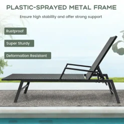 Tangkula Outdoor Rattan Chaise Lounge, Woven PE Wicker Reclining Chair with Armrests & 5-Position Backrest