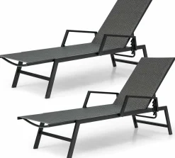 Tangkula Outdoor Rattan Chaise Lounge, Woven PE Wicker Reclining Chair with Armrests & 5-Position Backrest