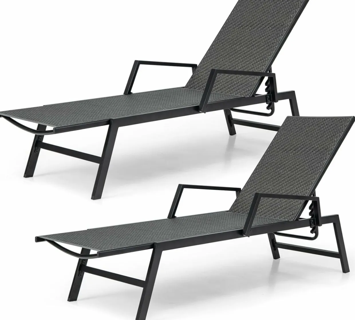 Tangkula Outdoor Rattan Chaise Lounge, Woven PE Wicker Reclining Chair with Armrests & 5-Position Backrest