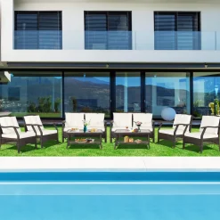 Tangkula Outdoor Rattan Furniture Set, Patiojoy Outdoor Wicker Sofa Set
